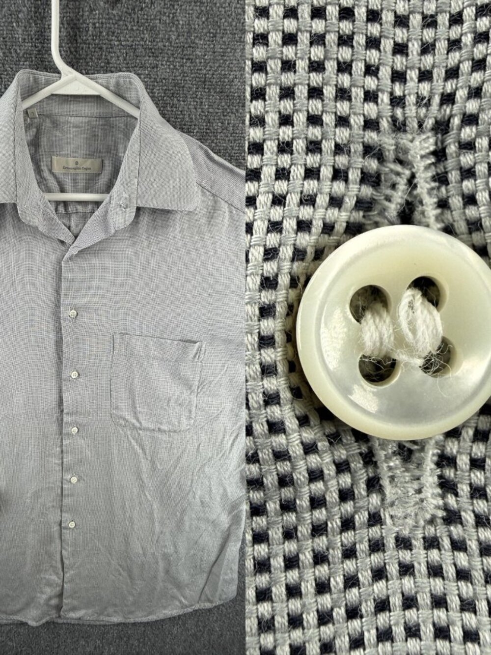 Ermenegildo Zegna All Cotton Soft Check Large Gray Pocket Italian Shirt Luxury
